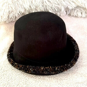 Filippo Catarzi Black with knit multi colored brim end 100% wool made in Italy.